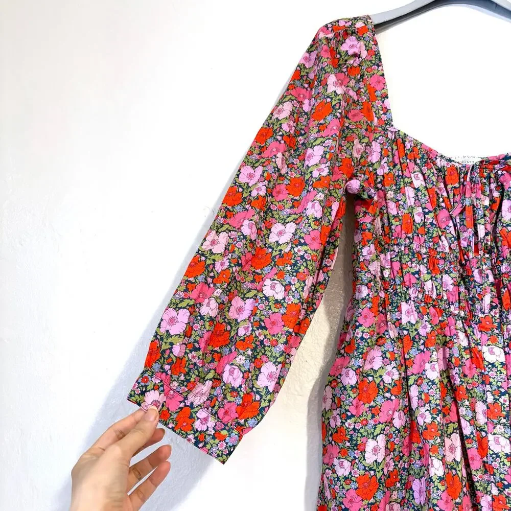 J.CREW Cinched Waist Cotton Floral Babydoll Mini Dress in Liberty Meadow Size 12